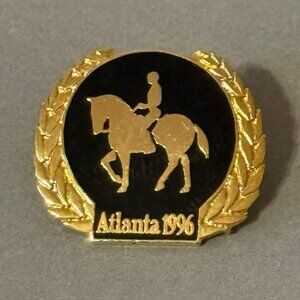 Vintage Olympics Pin 1996 Atlanta Button Gold Pinback Horse Racing Derby Badge 2